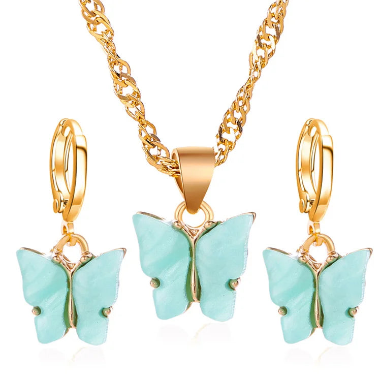 Hot Sale Acrylic Fashion Necklace Women Jewelry Set Gold Plated Butterfly Jewelry Sets