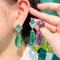 Fancy Big Dop Dangle Green CZ Zircon Crystal Earrings for Women Silver Plated Wedding Cocktail Party Fine Jewelry Gift