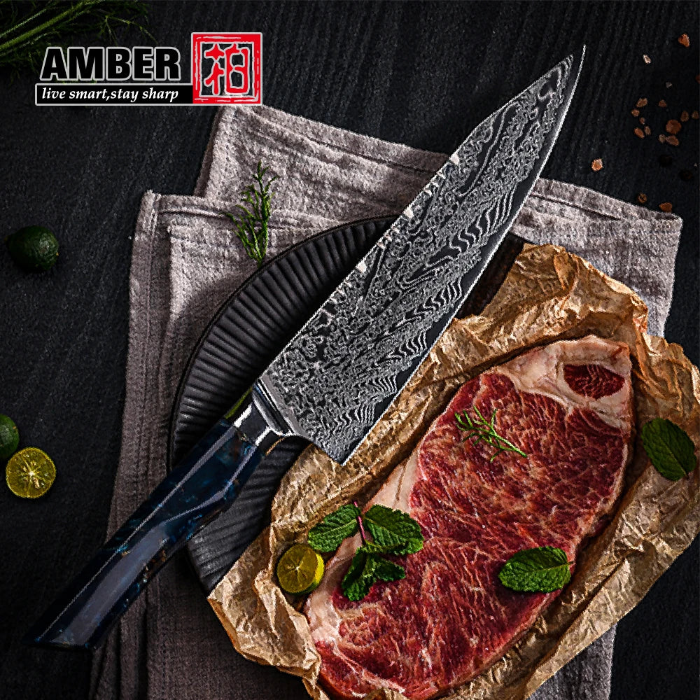 Custom 8 Inch Resin Handle Chef Knife with Japanese ASU10 Super Steel Core Professional Knifes for Chef