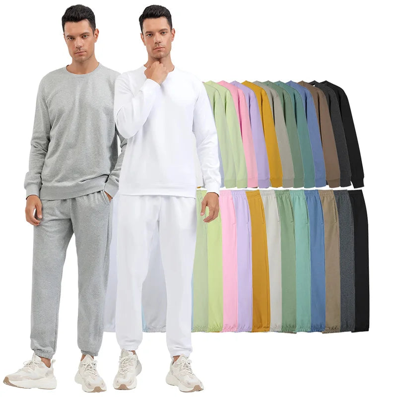 2 Piece Mens Clothing Sweatshirts and Pants Set Custom Embroidered 320gsm Heavyweight Black Tracksuits for Men