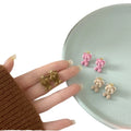 2022 Trendy Korean Cute Girl Plush Earrings Hot Selling Cute Flocking Crown Bear Stud Earring for Wedding Party Autumn Winter