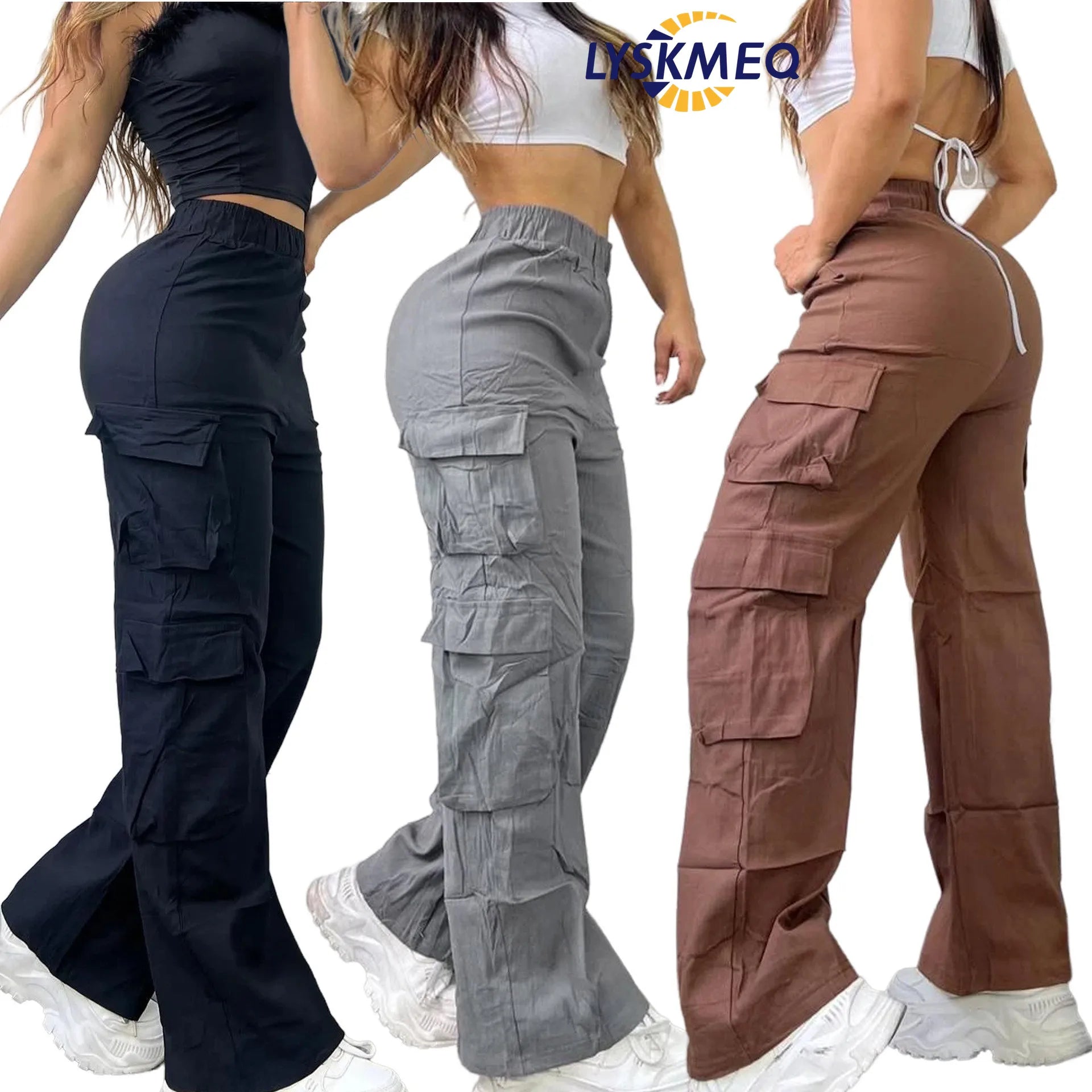 2025 Spring Hot Selling Women's Loose Pants Casual Solid Trousers Elastic Breathable Multiple Pockets Cargo Pants for Women