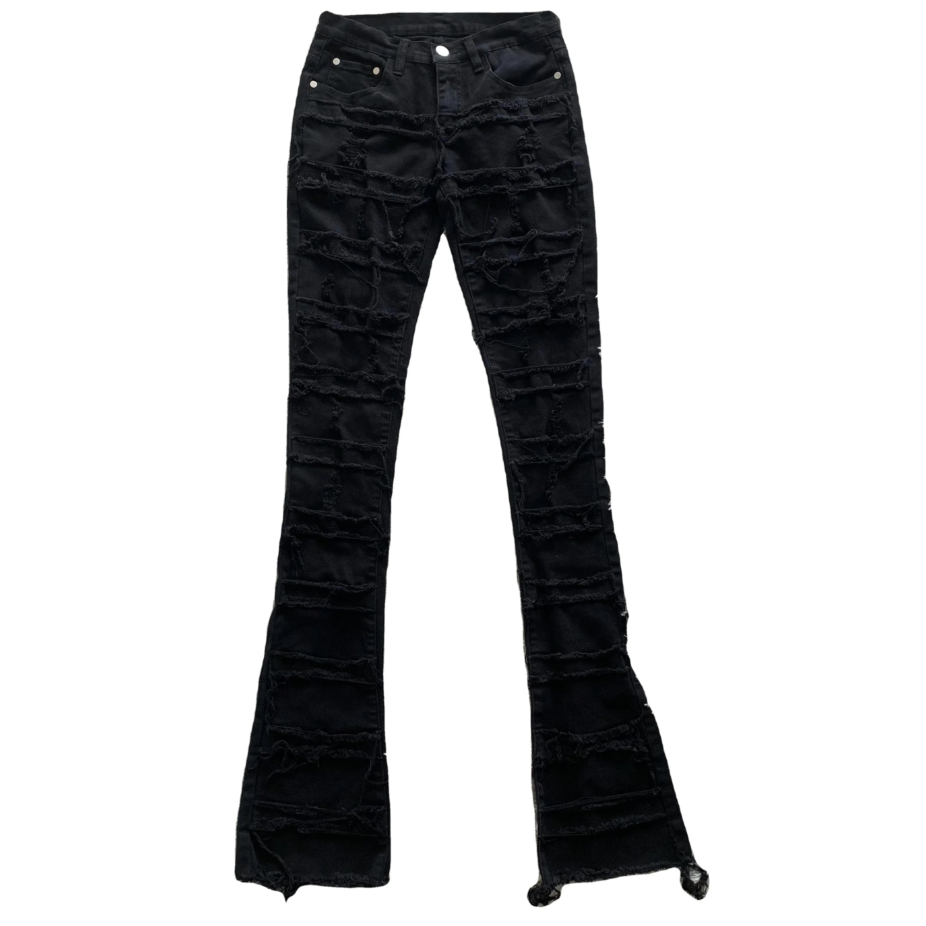 DENIMGUYS Custom Flared Pants Men High Street Heavy Industry Distressed Denim Flare Stacked Jeans for Men