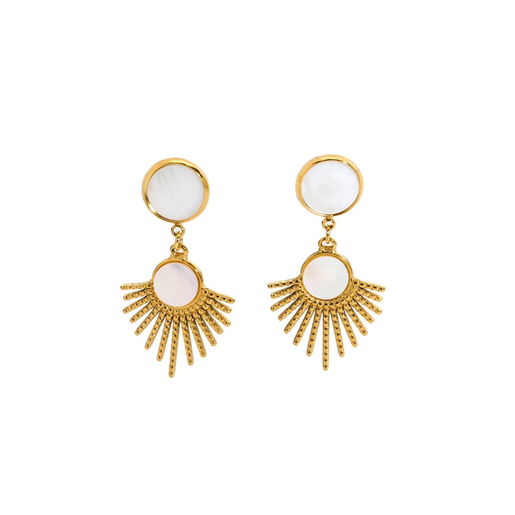 Tarnish Free New 18K Stainless Steel PVD Gold Plated Shell Fan Charms Drop Earrings Trendy Waterproof Women's