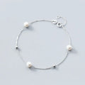 925 Sterling Silver Round Imitation Pearl Bead Statement Charm Bracelets Fine Jewelry for Women