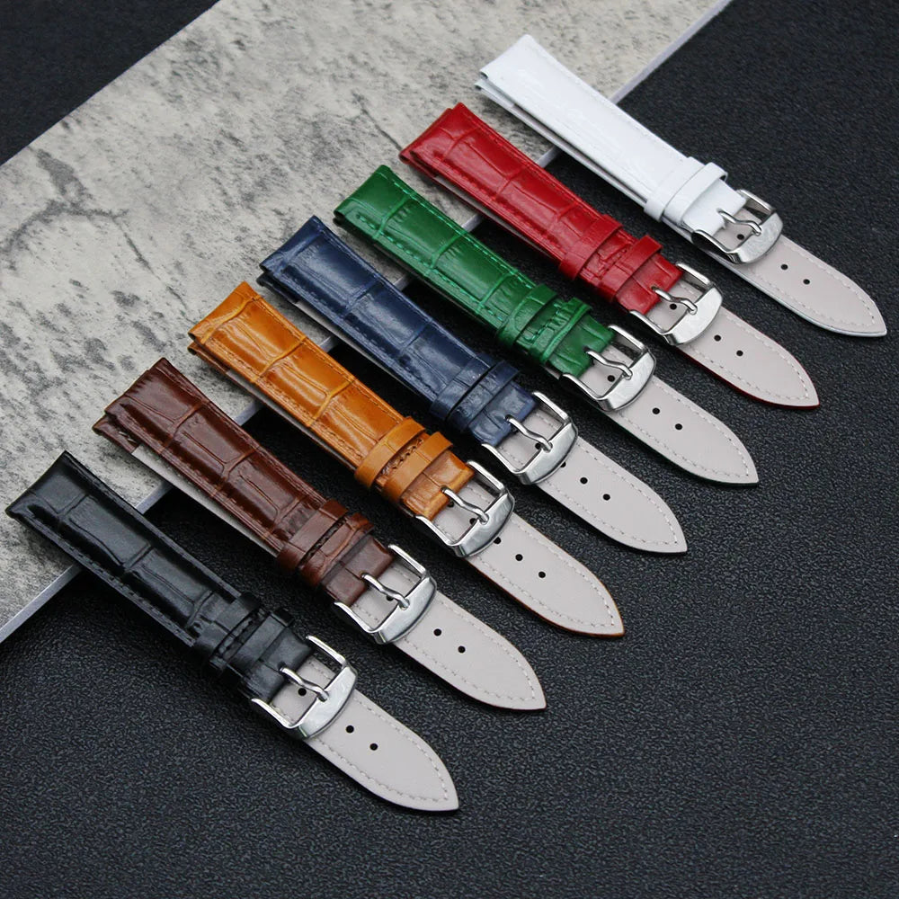 10mm-24mm Slub Pattern Top Layer Cowhide Leather Watch Band Accessories Waterproof Genuine Leather Watch Strap for Smart Watch