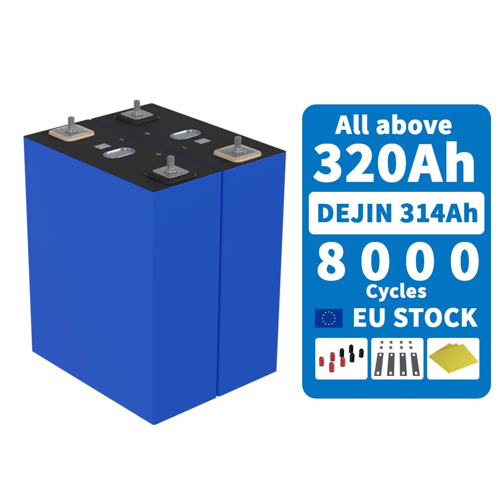 EU STOCK-DEJIN 314ah 3.2V LiFepo4 Battery Grade a and Brand New+8000Cycles +Insulation Board +Busbar+Screw+3-5 Days DDP Delivery