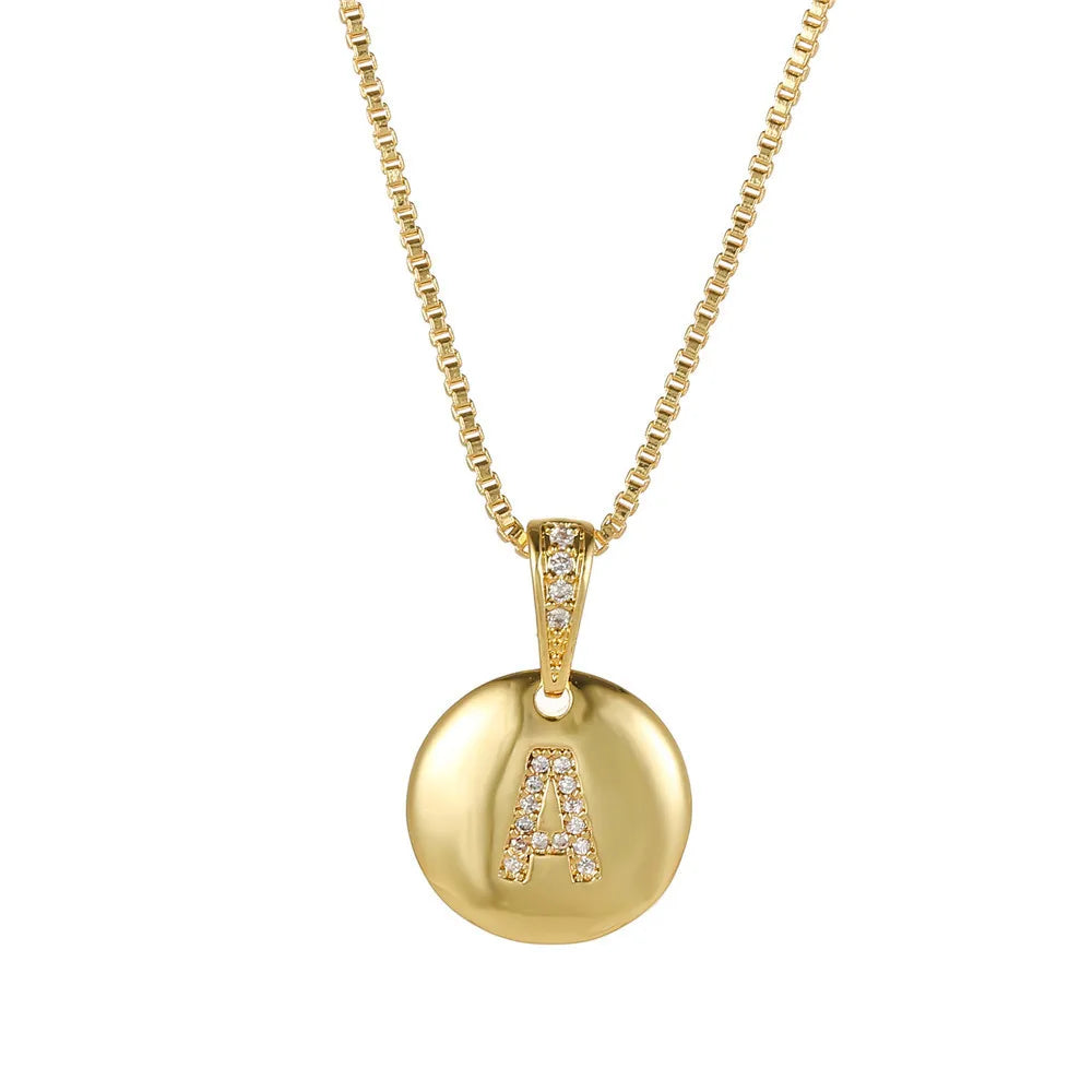 QiuHan Initial Letter Necklace Copper 26 A-Z Charm Zircon Necklace