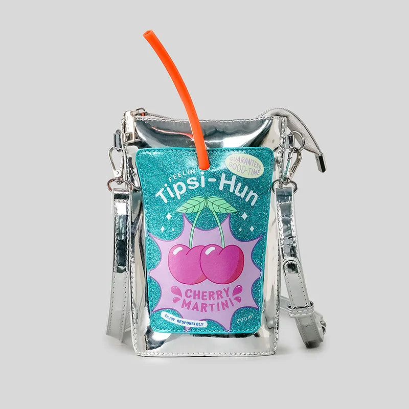 Unique Juice Pouch Creative Cherry Fruit Beverage Juice Straw Bag