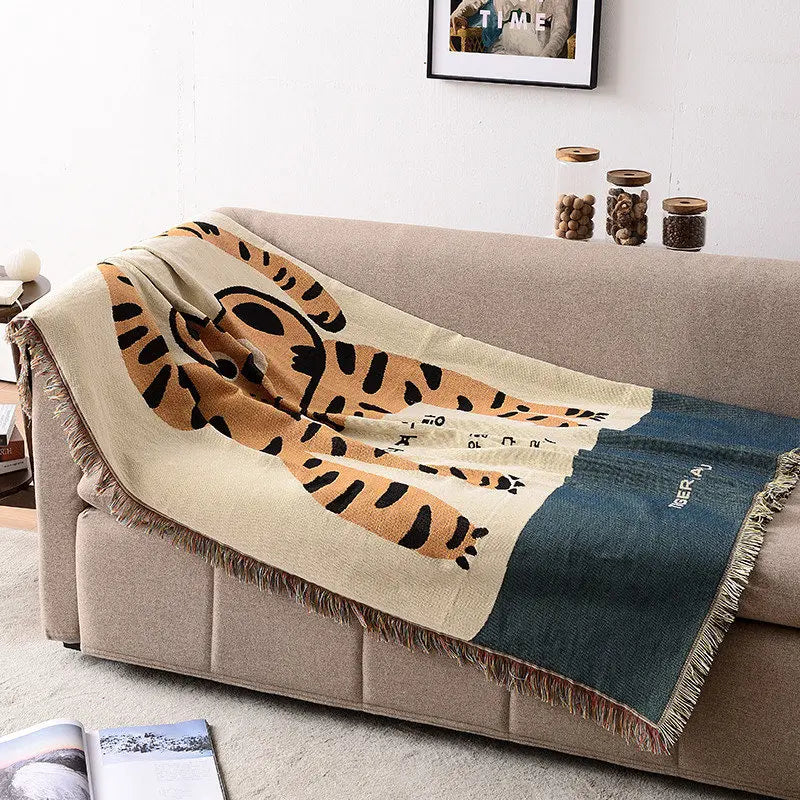 Wholesale Korean Anime tiger Tapestry Yellow Woven Blanket