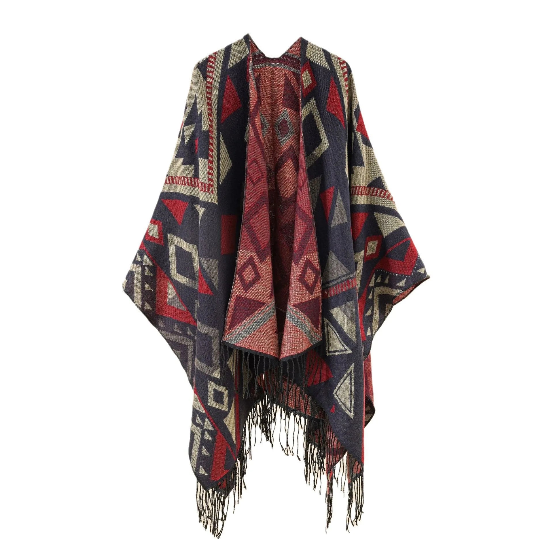 2023 New Hot Selling Custom Reversible Elegant Double Faced Oversized Lady Women Winter Wrap Ruana Cape Cardigan Poncho Shawl