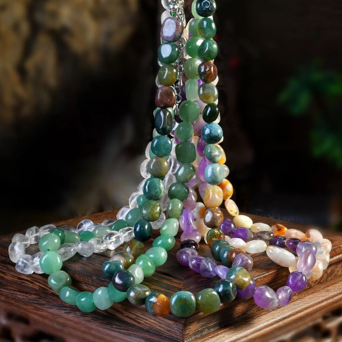 Bohemian Irregular Natural Stone Beaded Necklace Chakra Tumble Stone Necklace Energy Yoga Meditation Jewelry for Women Girls