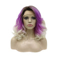 Celebrity 16inch Short bob Cut Dark Root Purple White   Hair Matte Heat Resistant Fiber Synthetic Wigs Vendor