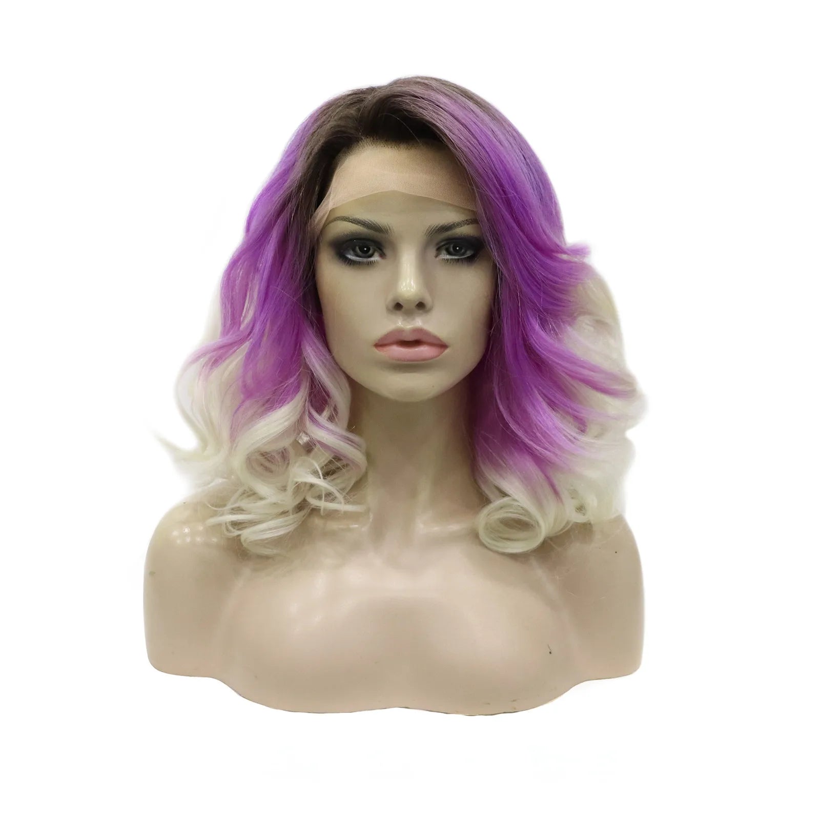 Celebrity 16inch Short bob Cut Dark Root Purple White   Hair Matte Heat Resistant Fiber Synthetic Wigs Vendor