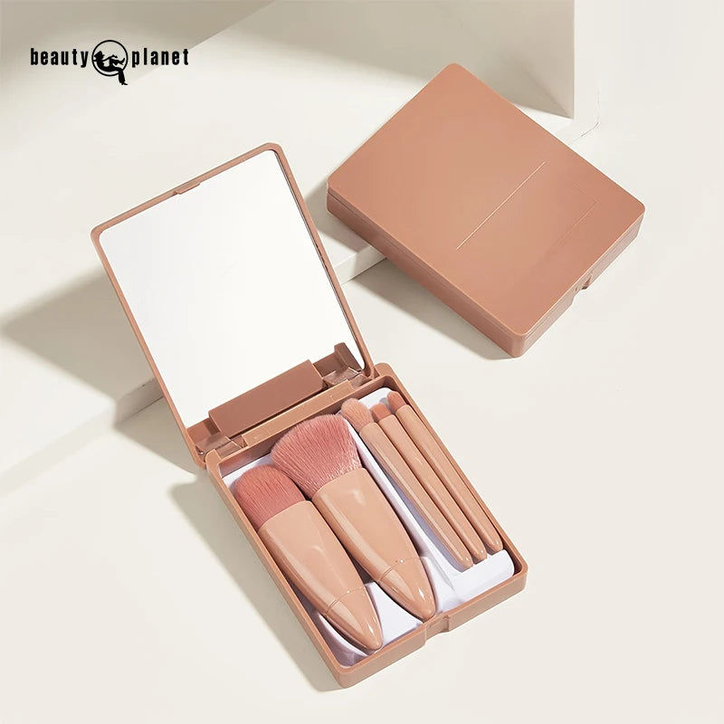 Beauty Planet Normal Quality Custom 5pcs Professional Makeup Brush Set Box Vegan Synthetic Hair Mini Brush Set With Mirror Cases
