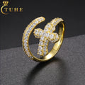 Unique Design 18K Gold Plated 925 Sterling Silver VVS Moissanite Diamond Iced Out Sword Cross Ring Hip Hop Jewelry for Men