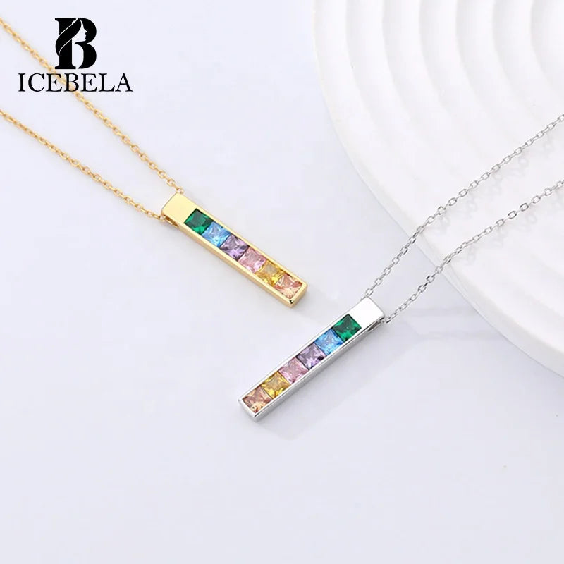 Newest S925 Silver Rainbow Cubic Zirconia Pendant Necklaces Women Clavicle Chain Personalized Fine Jewelry Necklaces for Women