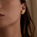 2024 Dazan NEW 18k Gold Plated Hypoallergenic Stainless Steel Vintage Scallop Snail Star Zircon Earrings Model Show Jewelry