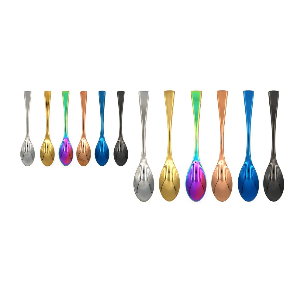 (JYKT-CS007) Wholesale Stainless Steel Titanium Coating Colorful Chef Spoon Quenelle Rocher Spoon with Deep Bowl