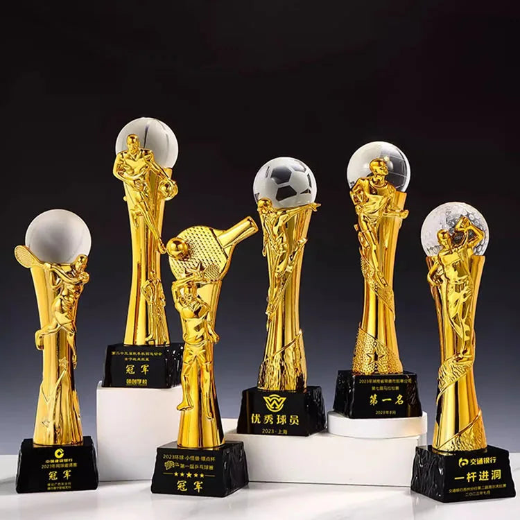 Sports Crystal Trophies and Awards Custom Basketball Championship Football Soccer Golf Award Crystal Trophies Badminton Trophy