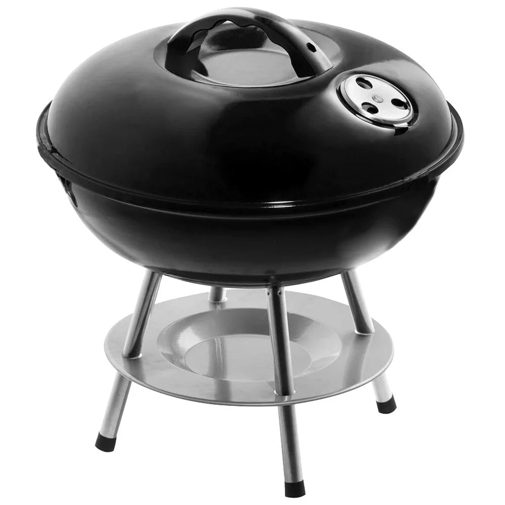 14-Inch Premium Steel Metal Chrome Plated Eco-Friendly Portable Charcoal BBQ Kettle Grill Flame Safety Device for 2-3 People