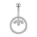 European and American New Round Hollow Clover Pendant Navel Nail Inlaid with Zircon Navel Ring Navel Buckle Puncture Accessory