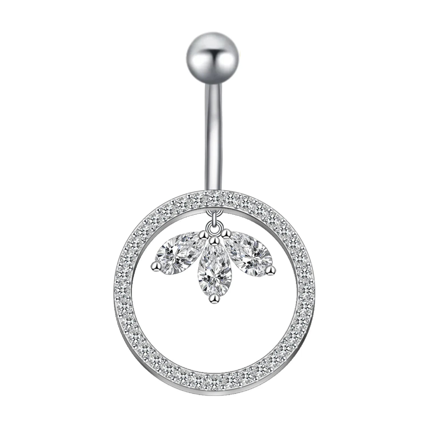 European and American New Round Hollow Clover Pendant Navel Nail Inlaid with Zircon Navel Ring Navel Buckle Puncture Accessory