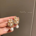 Elegant Women's Stainless Steel Pearl Flower Earrings Trendy Diamond Zircon Alloy Popular Wholesale Weddings Parties Gifts