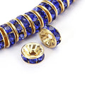 Wholesale Custom Size 4mm 6mm 8mm 10mm Gold/Silver Dark Blue Rhinestone Rondelle Spacer Beads for Jewelry Making 100pcs Per Bag