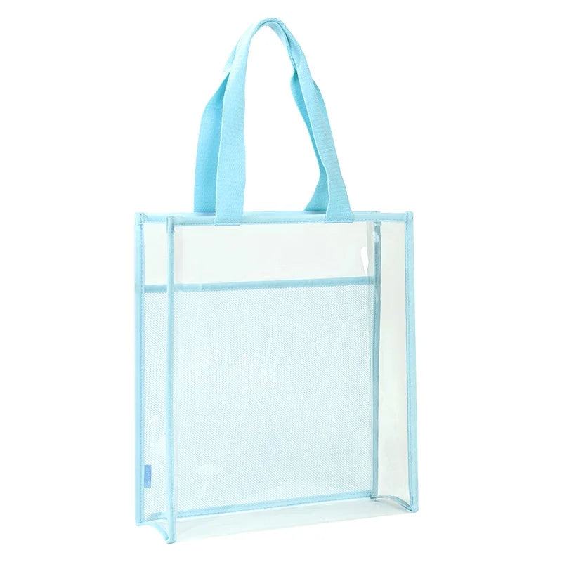 Deli PM312 Blue Transparent Handbag PVC Student Hand-held Book Bag Large-capacity Tutorial Bag File Bag 48pcs Per Carton Set