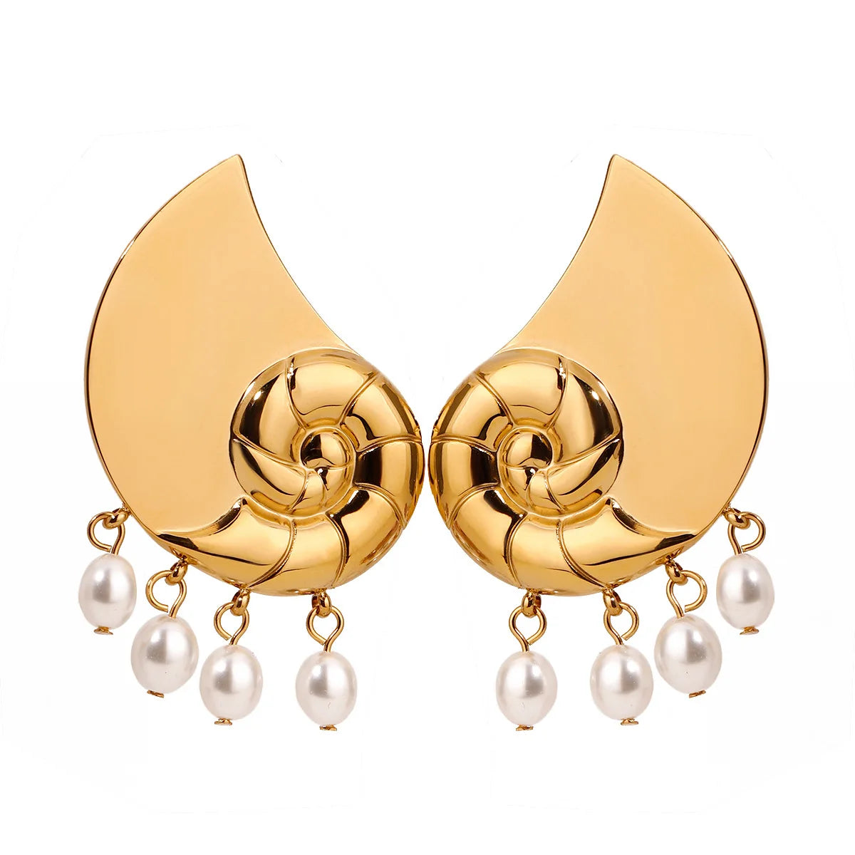 Summer Beach 18k Gold Stainless Steel Jewelry Conch Elegant Beads Pearl Earrings