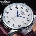 Winner 2023 New Luxury Retro Classic Design Calendar Brown Belt Blue Hands Men's Fashion Automatic Mechanical Watches
