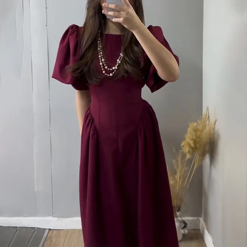 Boutique Wholesale 2025 Spring New Fashionable French Style Bubble Sleeve Lace Up Women's Dress