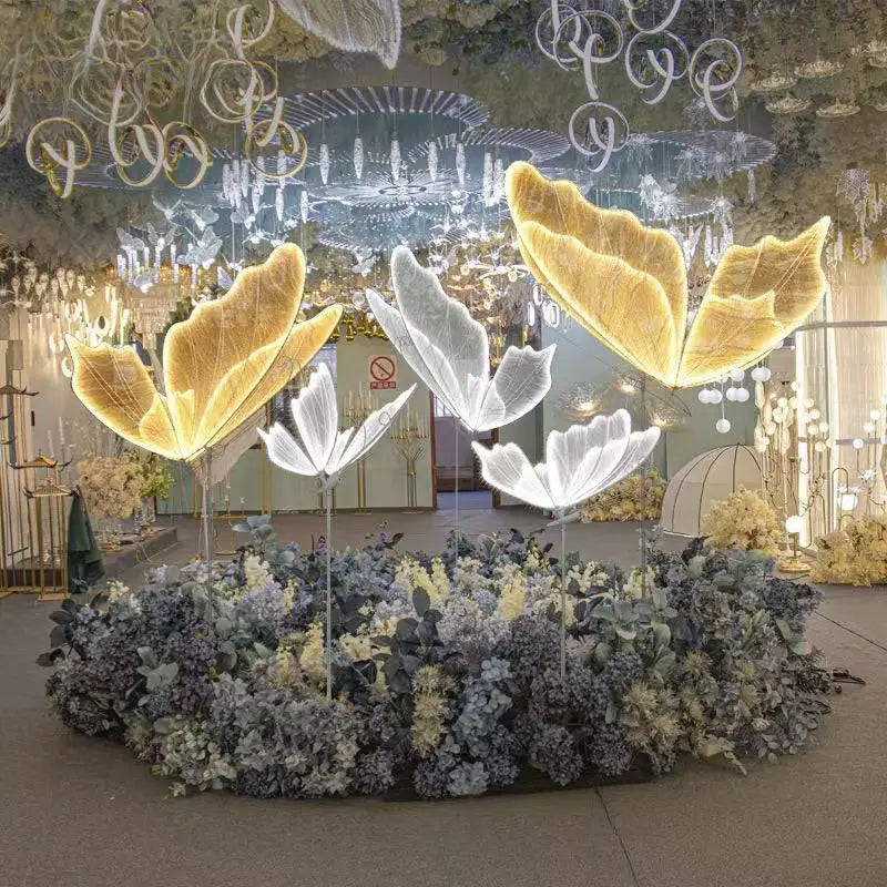 White Movable Butterflies Road Lead Light Decoration Height Adjustable Butterfly Light for Wedding Sta AC Power Supply