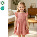 100% Organic Cotton Woven Cute Princess Dress for Baby Girls with Solid Pattern and Plain Dyed Technique Lovely Frill Hem