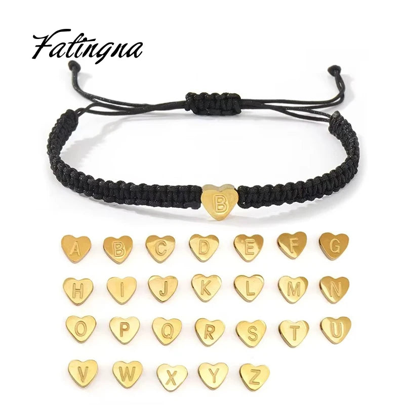 Fatingna Hand-Woven Red Gold Love Pattern Bracelet Fashionable Friendship Bangles Stainless Steel Letters Bracelet