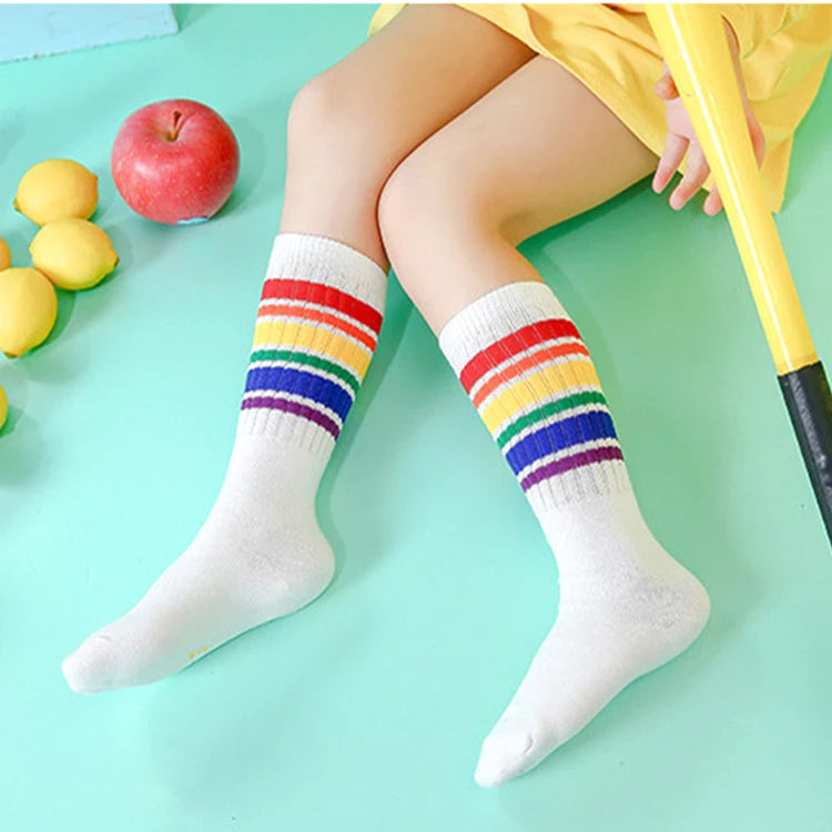 Custom Kids Crew Socks for Girls-Anti-Bacterial Breathable Eco-Friendly Spandex/Polyester/Cotton Striped Casual School Socks