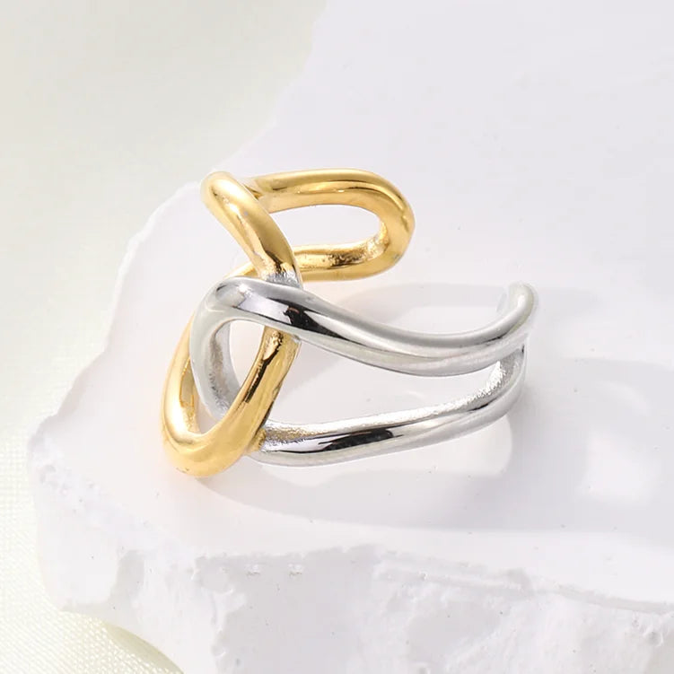 Inspire Simple Gold Plated Unisex Cross Index Finger Design Female 3D Knots Stainless Steel Ring