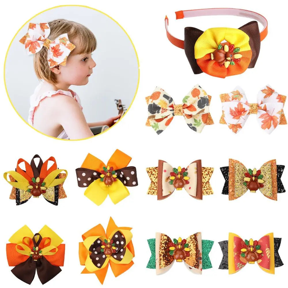 Thanksgiving Holiday Hair Bows With Clips Kids Girls  Hair Accessories
