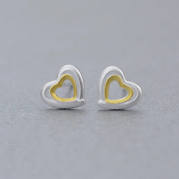 925 Sterling Silver Double Heart Simple Personality Two Color Matching 2025 New Korean Women's Fashion Earrings