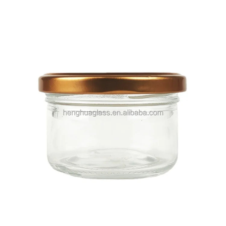 Manufacturer Mini 2oz 60ml Wide Mouth Caviar Glass Jar Round Flint Jam Honey Food Storage Glass Jar Container with Metal Lid