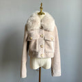 QIUCHEN QC22079 Autumn Winter Luxury Women Cashmere Cropped Jacket with Real Fox Fur Collar Breathable Woolen