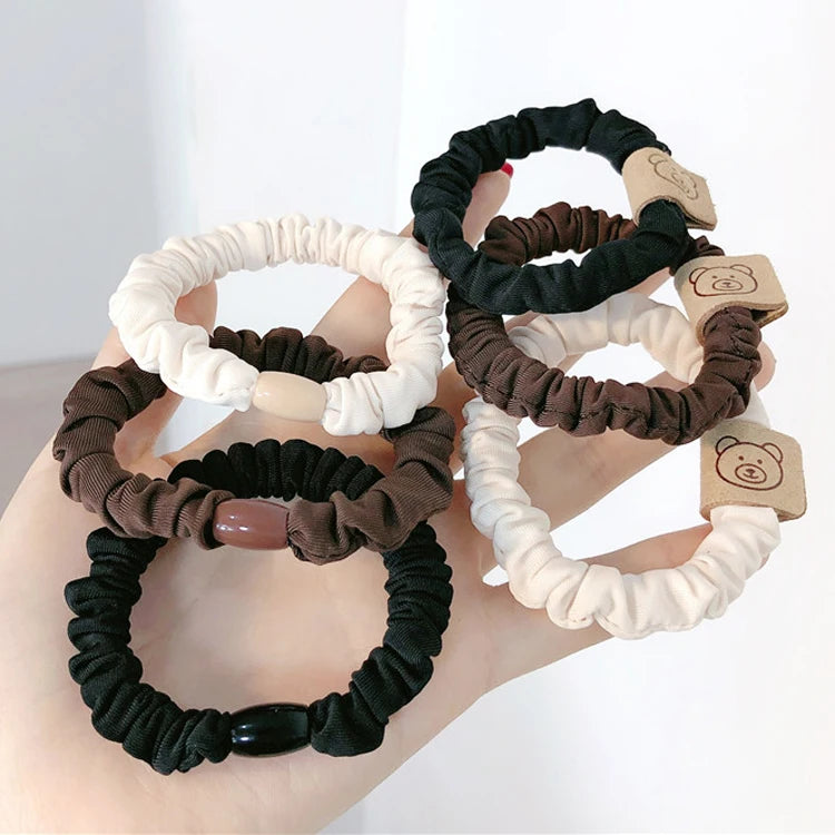 Factory Wholesale High Elastic Hair Scrunchies Basic Hair Accessories with Bear Label Hair Tie for Girl's Ponytail Rubber Band