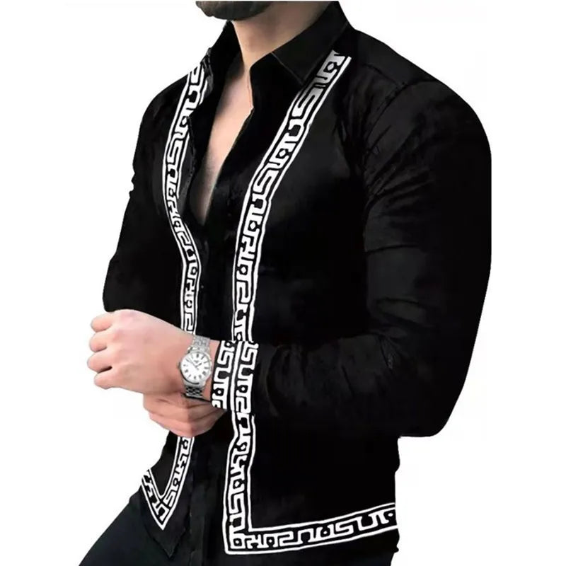 S-5XL Men's Autumn Fashion Print Mid Youth Long Sleeve Shirt CASUAL SHIRTS