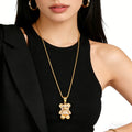 Wholesale High Quality 18K Gold Stainless Steel Jewelry Cute Diamond Bear Pendant Necklace Gift Accessory