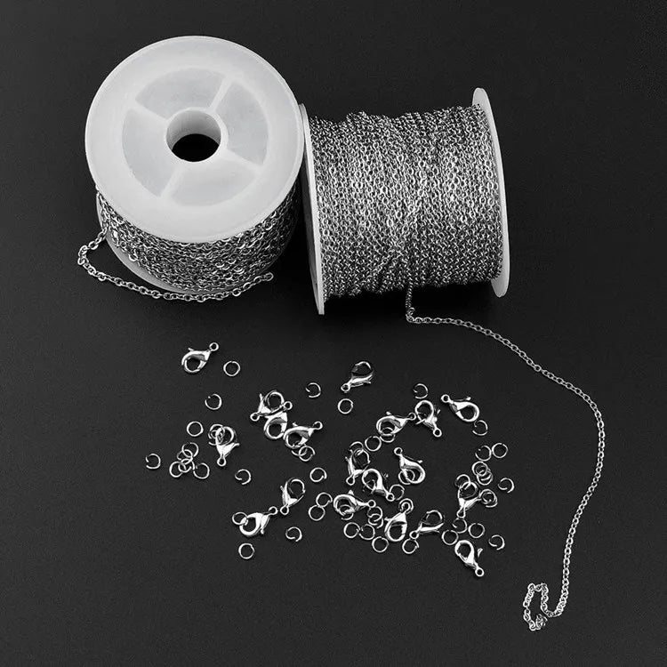 Silver Stainless Steel Link Cable Chain 20 Lobster Clasps 30 Jump Rings Jewelry Findings Components for Men Women for DIY Making