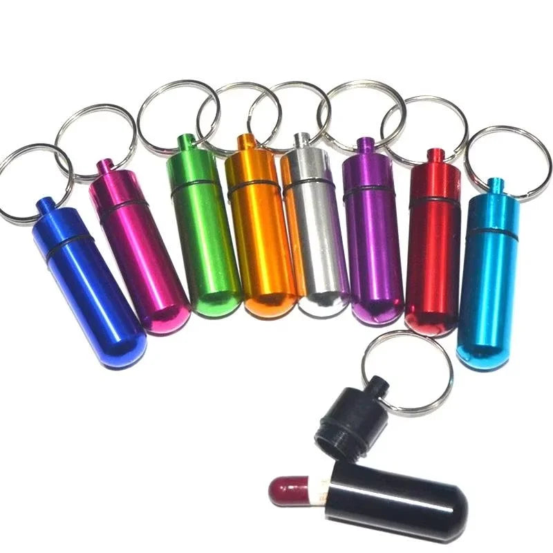 Fashionable Waterproof Aluminum Miniature Medicine Box Keychain Portable First Aid Container for Pills and Medicines