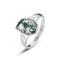 High Quality Nature Gemstone Fine Jewelry Sterling Silver 925 Geometric Shape Green Moss Agate Rings for Girl Man