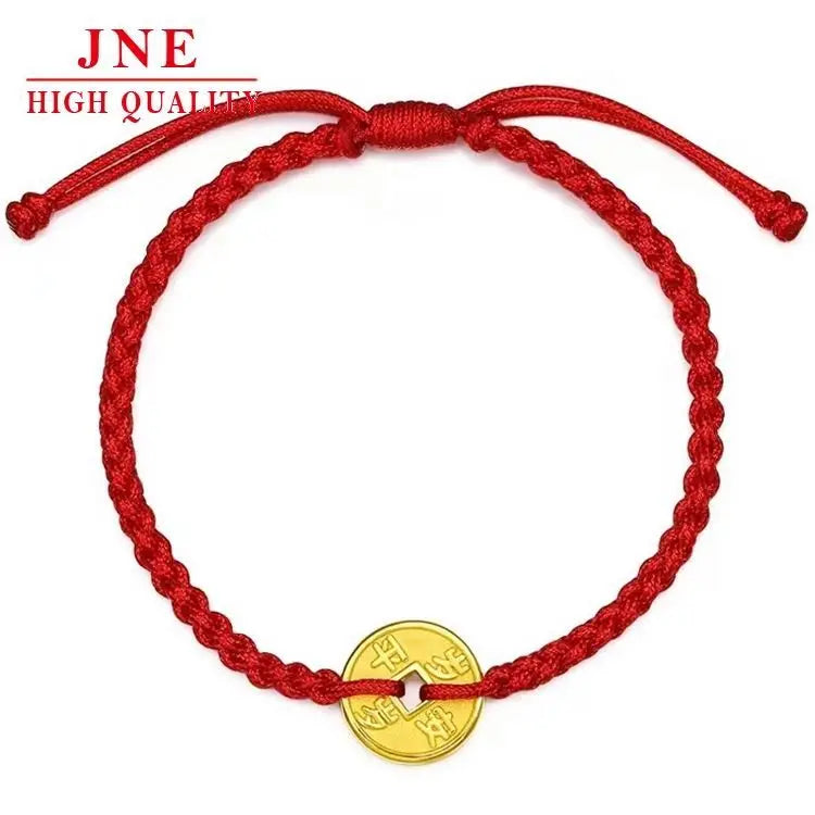 Round Bracelet Men's and Women's Alluvial Gold This Animal Year Red Rope Bracelet Copper-Plated Gold Vintage Coins Bracelet