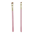 DAHUI Wholesale 2 PCS Flat and Angled Eyebrow Brushes Synthetic Bristles Precision Definer Brush with Pink Wood Handle